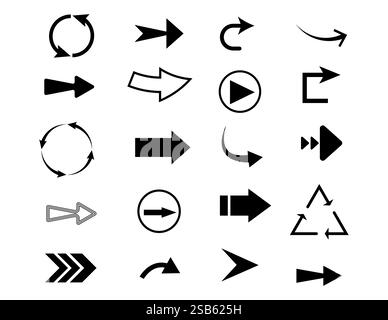 Définir les icônes de flèche, Collection différents types de signe de flèches. Flèches vectorielles noires fichier vectoriel entièrement éditable Illustration de Vecteur
