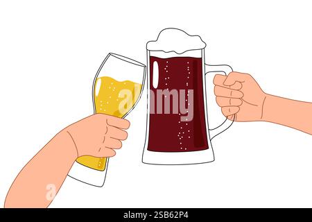 Les mains de bière acclament isolées sur fond blanc. Illustration vectorielle Illustration de Vecteur