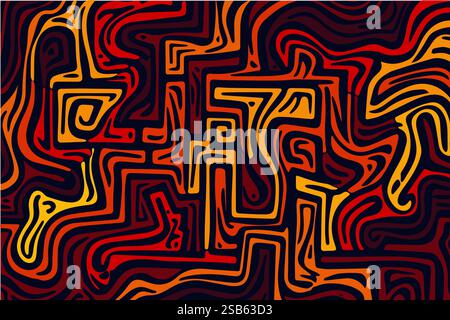 Design abstrait coloré représentant des lignes et des motifs tourbillonnants dans des tons chauds vibrants Illustration de Vecteur