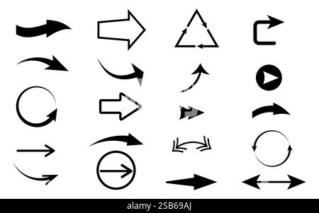 Définir les icônes de flèche, Collection différents types de signe de flèches. Flèches vectorielles noires fichier vectoriel entièrement éditable Illustration de Vecteur