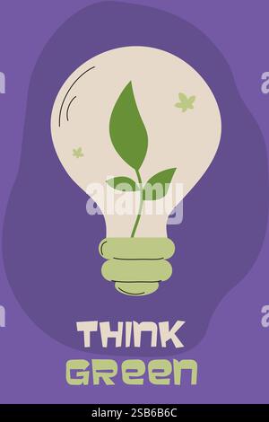 Cette illustration vibrante présente une ampoule avec une plante verte poussant à l'intérieur, symbolisant l'écologie et la durabilité. Illustration de Vecteur
