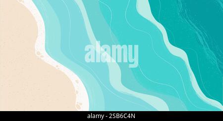 Heure d'été. Vue de dessus d'une plage déserte exotique. Un lieu pour votre projet. Une mer mousseuse avec des vagues. Illustration vectorielle Illustration de Vecteur