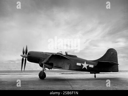 Le Boeing XF8B (modèle 400) était un avion monomoteur développé pendant la seconde Guerre mondiale propulsé par un seul moteur Pratt & Whitney de 3 000 ch (2 200 kW), entraînant deux hélices contrarotatives à trois pales. Il a été conçu pour fournir à la marine des États-Unis un chasseur de bord à long rayon d'action contre les îles japonaises à partir de porte-avions hors de portée des avions japonais basés à terre. Boeing a appelé le XF8B-1 le « chasseur cinq en un » (chasseur, intercepteur, bombardier en piqué, bombardier torpilleur ou bombardier en palier). Pourtant, malgré ses formidables capacités, le XF8B-1 n'est jamais entré Banque D'Images