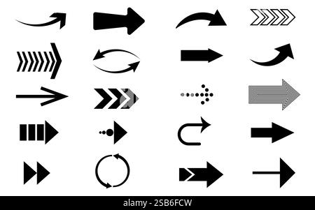 Définir les icônes de flèche, Collection différents types de signe de flèches. Flèches vectorielles noires fichier vectoriel entièrement éditable Illustration de Vecteur