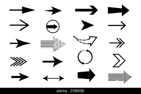 Définir les icônes de flèche, Collection différents types de signe de flèches. Flèches vectorielles noires fichier vectoriel entièrement éditable Illustration de Vecteur