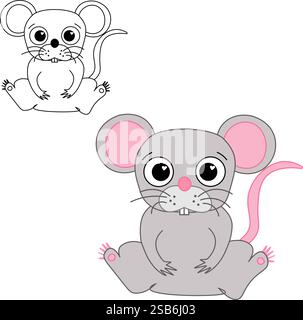 Un charmant personnage de ligne graphique de dessin animé de rat de souris mignon. Illustration artistique vectorielle. CNY, nouvel an lunaire chinois, fête des lanternes 2032 mascotte Illustration de Vecteur