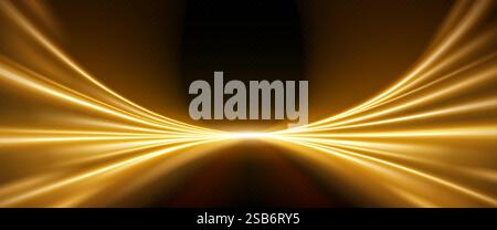 Lignes de lumière de vitesse dorée - rayons lumineux créant un effet tunnel dynamique sur fond transparent. Les faisceaux dorés brillants forment une voie de perspective lumineuse Illustration de Vecteur