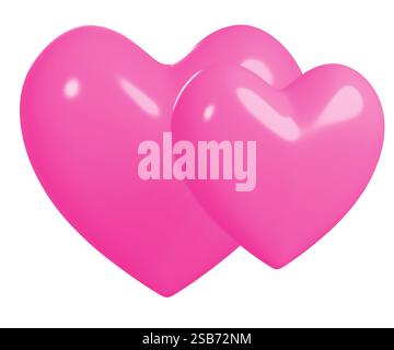 Deux coeurs rose brillant placés ensemble, symbolisant l'amour, l'affection et la romance. Parfait pour les designs de la Saint-Valentin, les thèmes de mariage, le message romantique Banque D'Images