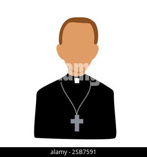Cette illustration présente une figure cléricale dans une robe noire avec un collier en croix, reflétant un design simple mais frappant. Illustration de Vecteur