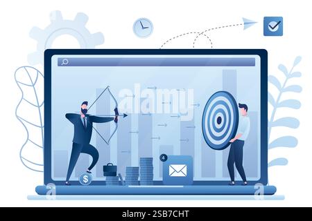 Contexte du concept marketing. Ciblage, atteindre le public, promotion. Campagne publicitaire - de l'entreprise au consommateur. Stratégie de remarketing,numérique m Illustration de Vecteur