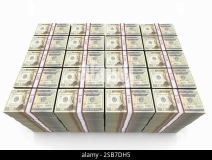 DOLLARS US USD MONEY 1 million Stacked $20 Bills réserves Wealth Management Investment concept - fond blanc Banque D'Images
