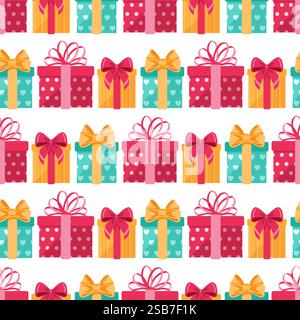 Un motif festif sans couture de boîtes cadeaux colorées. Pour les célébrations et les occasions spéciales. Texture infinie. Illustration vectorielle. Illustration de Vecteur