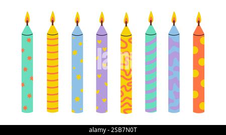 Bougies d'anniversaire colorées disposées dans une rangée pour une célébration festive Illustration de Vecteur