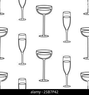 Divers motifs de verrerie avec des styles élégants de cocktail et de champagne sur un fond simple Illustration de Vecteur
