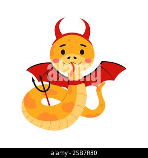 Cute Snake en costume de diable Illustration de Vecteur