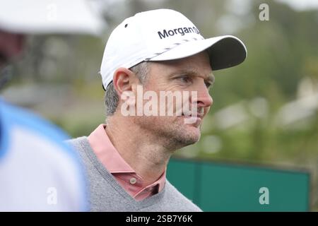 Pebble Beach, États-Unis. 1er février 2025. Pebble Beach, Californie, États-Unis - 1er février 2025 Justin Rose se prépare à commencer sa 3ème manche au terrain de golf AT&T Pebble Beach Pro-Am (PGA Tour signature golf event), Californie, États-Unis crédit : Motofoto/Alamy Live News Banque D'Images