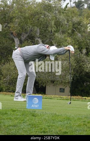 Pebble Beach, États-Unis. 1er février 2025. Pebble Beach, Californie, États-Unis - 1er février 2025 Justin Rose se prépare à commencer sa 3ème manche au terrain de golf AT&T Pebble Beach Pro-Am (PGA Tour signature golf event), Californie, États-Unis crédit : Motofoto/Alamy Live News Banque D'Images