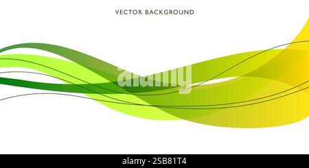 Abstrait des vagues vertes et jaunes coulant sur un fond blanc Illustration de Vecteur