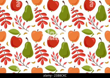 Motif sans couture des fruits d'automne et des feuilles Illustration de Vecteur
