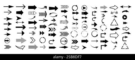 Définir les icônes de flèche, Collection différents types de signe de flèches. Flèches vectorielles noires entièrement modifiables Illustration de Vecteur