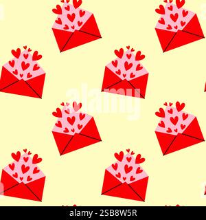 Motif coloré de lettres d'amour avec des coeurs sur fond jaune pâle Illustration de Vecteur