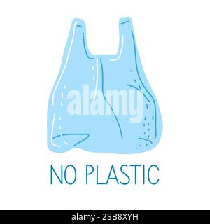 Un sac bleu réutilisable promouvant le message contre l’utilisation du plastique dans une initiative éco-responsable Illustration de Vecteur