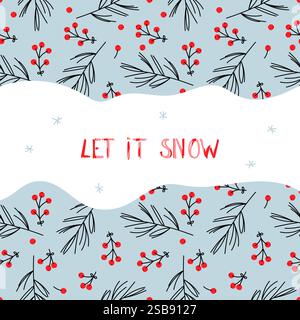 Motif hiver avec flocons de neige et branches de baies pour la célébration saisonnière Illustration de Vecteur