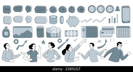 Jeu d'icônes d'investissement. Contenir l'investisseur Illustration de Vecteur