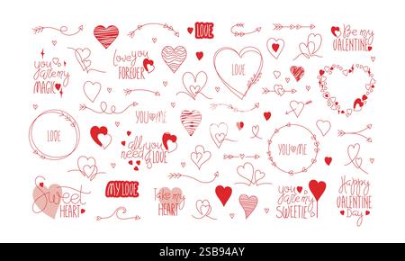 Belle collection de motifs sur le thème du cœur pour la célébration et les décorations de la Saint-Valentin Illustration de Vecteur