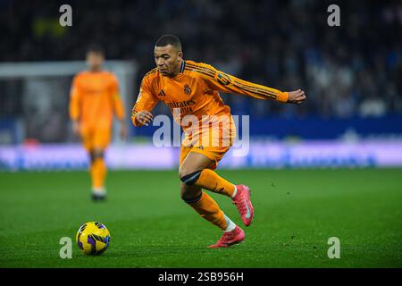 Cornella El Prat, ESP. 1er février 2025. RCD ESPANYOL vs REAL MADRID 1 février 2025 Mbappe (9) du Real Madrid lors du match entre le RCD Espanyol et le Real Madrid correspondant à la vingt-deux journée de la Liga EA Sports au stade RCDE de Barcelone, Espagne. Crédit : Rosdemora/Alamy Live News Banque D'Images