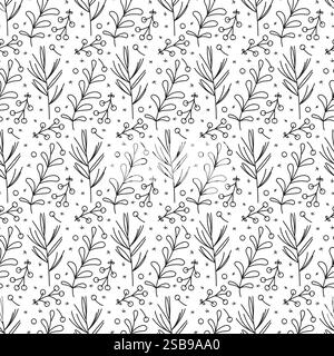 Motif floral avec branches et feuilles délicates sur fond blanc Illustration de Vecteur