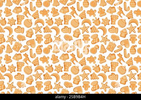 Fond festif à motifs avec biscuits en pain d'épices et formes sur le thème des fêtes Illustration de Vecteur