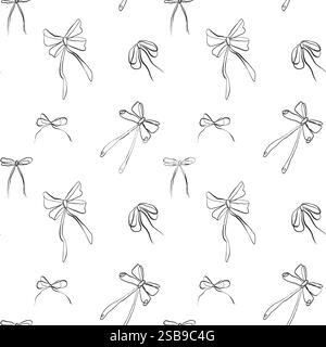 Noeud de modèle sans couture dans le dessin d'art de ligne de la main dans un style esquissé. Main tenant noeud décoratif ruban. Illustration vectorielle dessinée à la main de conception linéaire noire Illustration de Vecteur