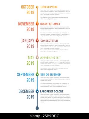Modèle de chronologie verticale avec six éléments, modèle infographique pour le web, les affaires, les présentations, le flux de travail ou le diagramme de processus, vecteur eps10 illustr Illustration de Vecteur
