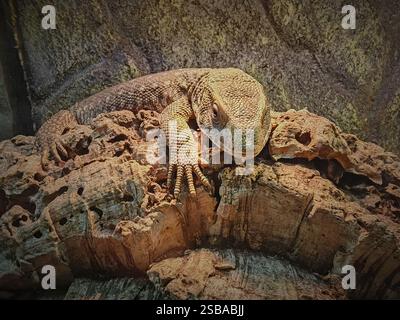 Le moniteur de savane (Varanus exanthematicus) surveille le lézard Banque D'Images