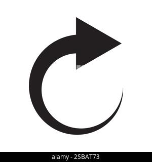 Icône d'actualisation noire. Forme de flèche circulaire. Signe de rotation vectorielle. Symbole de rebouclage minimal. Illustration de Vecteur