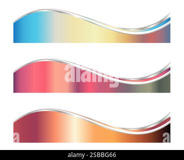 Modèle de séparateur à en-tête 3D féminin, ensemble d'illustration de pied de page séparateur d'affaires avec des vagues colorées Illustration de Vecteur