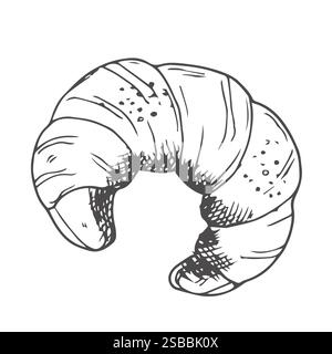 Boulangerie de badge d'icône de croissant dessinée à la main Vector pour le café de menu de conception, étiquette Illustration de Vecteur
