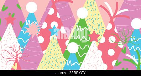 Bannière colorée de chapeau de fête avec des formes fantaisistes et des accents vibrants Illustration de Vecteur