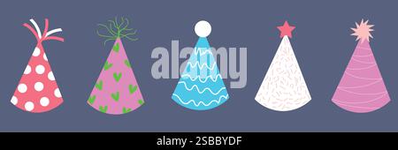 Chapeaux de fête colorés sur un fond solide représentant la célébration et la fête Illustration de Vecteur
