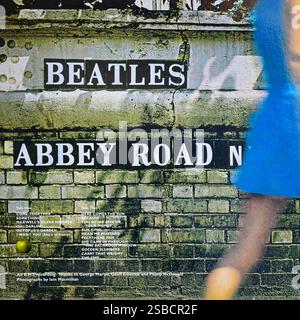 Couverture arrière du célèbre album des Beatles Abbey Road Banque D'Images