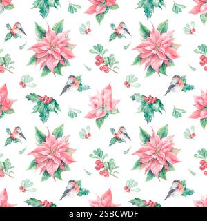 Motif aquarelle sans couture avec poinsettia Banque D'Images
