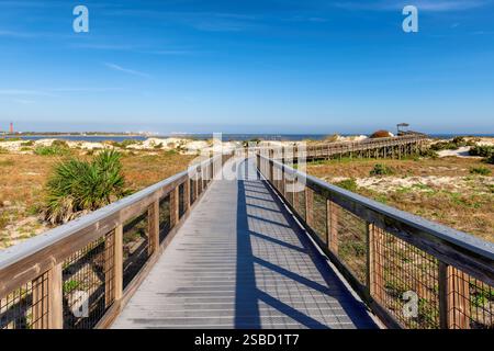 Sentier de promenade surélevé dans New Smyrna Dunes Park en journée ensoleillée à New Smyrna Beach, Floride Banque D'Images