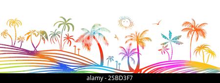 Bonjour l'été. Fond horizontal de palmiers bleus. Pas ai, illustration vectorielle Illustration de Vecteur