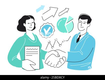 Poignée de main, accord réussi. Contrat de partenariat. Coopération avec les partenaires commerciaux. Illustration vectorielle Illustration de Vecteur