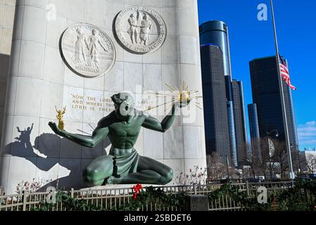 Detroit, États-Unis. 19 décembre 2023. Le Spirit of Detroit est présent au Renaissance Center de Detroit, Michigan, le 19 décembre 2023. (Photo de Alexander Clegg/NurPhoto)0 crédit : NurPhoto SRL/Alamy Live News Banque D'Images