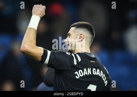 Barcelone, Espagne. 1er février 2025. Joan GARCIA d'Espanyol Barcelone célèbre la victoire lors du championnat espagnol de la Liga match de football entre le RCD Espanyol et le Real Madrid CF le 1er février 2025 au RCDE Stadium de Barcelone, Espagne - photo Matthieu Mirville (Segio Ros)/DPPI crédit : DPPI Media/Alamy Live News Banque D'Images