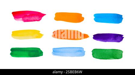 Aquarelle, échantillons de couleur peints sur papier blanc Banque D'Images