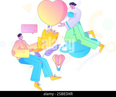 Joyeuse Saint-Valentin concept de vecteur de caractère plat illustration dessinée à la main Illustration de Vecteur