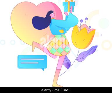 Joyeuse Saint-Valentin concept de vecteur de caractère plat illustration dessinée à la main Illustration de Vecteur